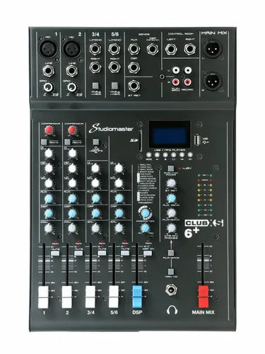 Studiomaster Club XS 6+ Mischpult - Kompaktes Mischpult mit 4 Kanälen, 16 hochwertigen DSP-Effekten und Bluetooth-Playback, ideal für Live-Events und Studioaufnahmen.