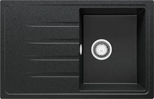 PRIMAGRAN Spülbecken Anthrazit 78x50cm, Granitspüle 1 Becken + Ablauf-Set, Küchenspüle ab 45er Unterschrank - Mailand S003