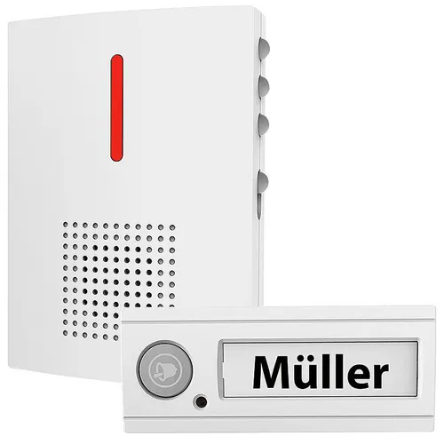 CASAcontrol Funkglocke: Funk-Türklingel mit Licht- & Ton-Signal, 100 m Reichweite, IPX4, weiß (Funkglocke für Aussenbereich, drahtlose Türklingel, Klingelverstärker)