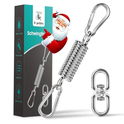 Schwingfeder Stahlfeder, Tragfähigkeit bis 250kg, Schwingfeder Hängesessel mit 2 Karabinerhaken, Aufhängefeder, 360° Swivel Haken für Hammock Hängeliege Hängestühle