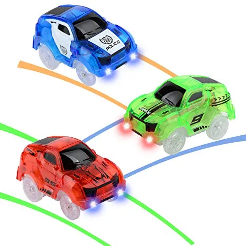Strax Bahn Auto, Carrera Strax Autos Leuchtendes Spielzeugautos Rennstreckenzubehör Kompatibel mit Magic Tracks Glow Track Ersatz Jungen und Mädchen-3er Pack (Rennauto)