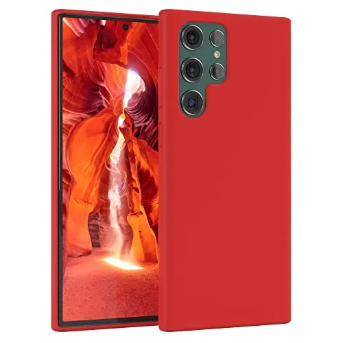 EAZY CASE Premium Silikon Handyhülle kompatibel mit Galaxy S22 Ultra 5G Slimcover mit Kameraschutz und Innenfutter, Silikonhülle, Schutzhülle, Bumper, Handy Case, Hülle, Softcase, Rot