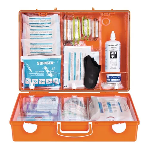 Söhngen Erste-Hilfe-Koffer Notfallbox DIN13157 Werkstatt orange Wandhalterung