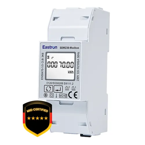 EASTRON SDM230-MODBUS-MID V2 Stromzähler 100A/1-Phasen DIN RS485 Modbus LCD kWh
