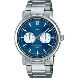 Casio MTPE335D2E1V Edelstahl Herrenuhr mit blauem Zifferblatt - Armbanduhren für Herren, elegante Quarz-Analoguhr mit 50 m Wasserdichtigkeit und leuchtenden Zeigern – ideal für jeden Anlass.
