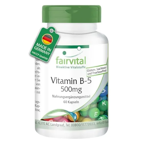 Fairvital | Vitamin B5 500mg - 60 Kapseln - Pantothensäure Kapseln - HOCHDOSIERT - VEGAN