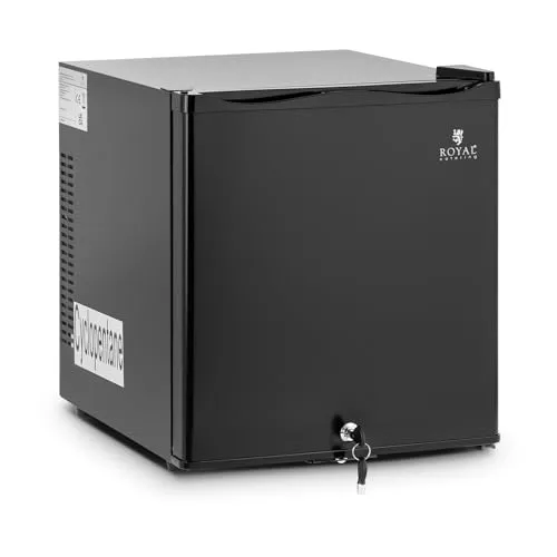 Royal Catering RCGK-MB40L Minibar 28 l - Mini-Kühlschrank mit Glastür, ideal für Hotels; extrem leise und energieeffizient, perfekt zur Aufbewahrung von Getränken zwischen 3 und 20 °C.