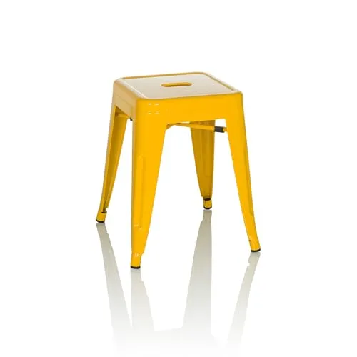 hjh OFFICE Metall Hocker VANTAGGIO Gelb - Stapelbarer Sitzhocker im Industry-Design - Esszimmerstühle - Robuster, leicht zu reinigender Hocker mit pulverbeschichtetem Stahlgestell, ideal für Zuhause und Gastronomie, platzsparend stapelbar.