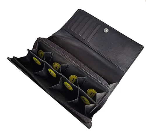 Frédéric Johns Geldbörse mit Münzfach - Praktische Euro Sortierer (Schwarz, XL) - Münzbörsen für Herren mit 8 separaten Fächern für Münzen und einem Geldscheinfach. Stilvolles Design aus Leder, ideal zum Sortieren und Aufbewahren, schützt RFID-Karteninformationen.