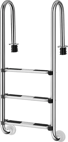 Edelstahl Poolleiter 3-stufig - Leiter für Schwimmbäder mit 150 kg Tragfähigkeit, ideal für Whirlpools, aus robustem Stahl und freistehend montierbar. Höhe: 132 cm, perfekt für sicheren Zugang.