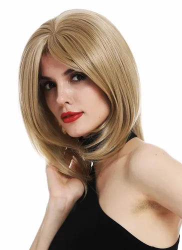 Perücke Damenperücke Frauen kurz schulterlang glatt Longbob Blond Mittelblond