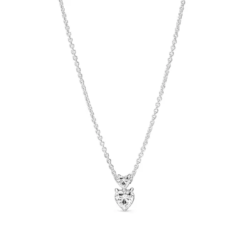 PANDORA Timeless Doppelherz-Anhänger - Ketten für Damen, zeitloses Design mit zwei herzförmigen Steinen, verstellbare Kettenlänge für vielseitige Styling-Optionen.