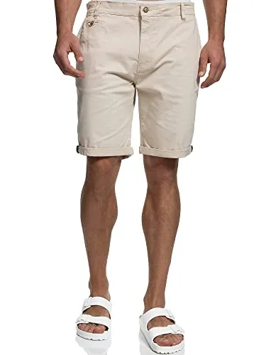 Indicode Herren Creel Chino Shorts mit 5 Taschen | Bermuda Herrenshorts Chinoshorts Freizeitshorts Männer Fog, L