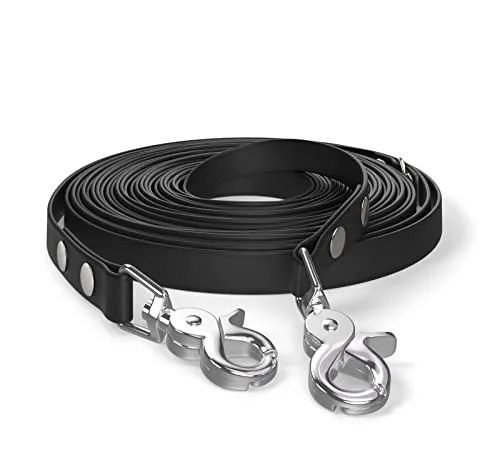 10m Schleppleine, Hundeleine, 2 Karabiner & D-Ring, Schwarz, sehr stabil, schmutz- und wasserabweisend