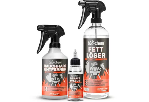 bio-chem Grill- und Backofen SET 3-teilig - Grillreiniger Set, Made in Germany, mit hochkonzentriertem Fettlöser und Korrosionsschutz für effektive Reinigung von Edelstahl, Gusseisen und mehr.