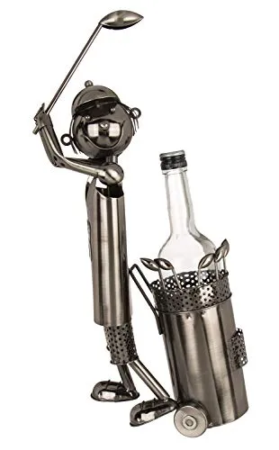 Out of the Blue 71/3097 Flaschenhalter - Metall Golfspieler - Weinregal aus hochwertigem Metall mit Golfspieler-Motiv, ideal als Deko und Geschenkverpackung für Flaschen bis 8,5 cm Durchmesser.