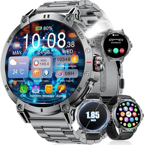 SUNKTA ‎EF11-C Smartwatch (2,5 cm, android ios), Robuste Smartwatch mit großer Anzeige Telefonfunktion Sportmodi XL Uhr