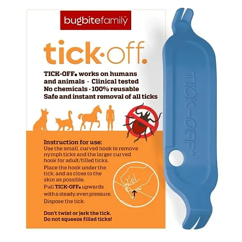 tick-off® | Patentierte Zeckenzange Mensch | Zecken Entferner mit 2 Größen Zeckenhaken & Ergonomischem Griff | Doppelseitig für Hunde Katzen Pferde | Klinisch getestet | Einzelpackung Blau