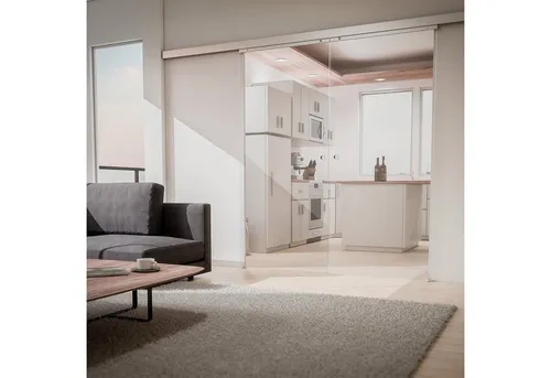 inova wohnen Doppelschiebetür Glasschiebetür Klarglas, Größenauswahl (Komplett Set, inkl. Schienensystem und Griff), Softclose-Funktion wählbar