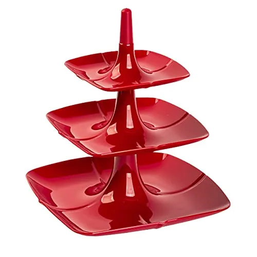 stöckige Etagere Kuchenständer Dessertständer Tortenhalter Käseplatte Kunststoff Farbe rot 3