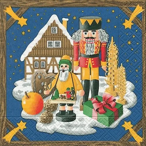 Servietten Weihnachtsland Handwerk Holz Räuchermännchen Erzgebirge 33x33cm 20