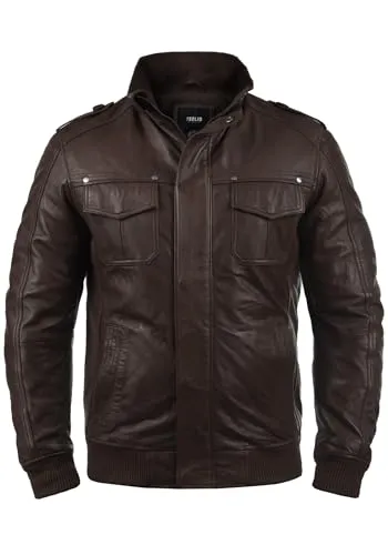 !Solid SDCamash Herren Lederjacke Bikerjacke Echtleder Jacke mit Stehkragen Eingrifftaschen Rippbündchen 100% Schafsleder Regular fit, Größe:XL, Farbe:Brown (5066)