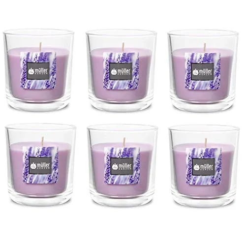 Duft-Kerzenglas 65/70 mm Set 6 Stk. Duftglas Duftkerze Duftkerzen-Glas Teelichter Duftlichter Lavender Fields