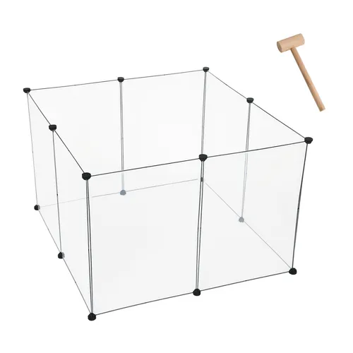 EUGAD Freigehege für Kaninchen und Hasen 102 x 102 x 70 cm - Modulares Freilaufgehege für Kleintiere, erweiterbar und ideal für Innenräume, bietet sicheren Spielplatz und Sichtschutz für Tiere.