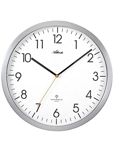 Atlanta Wanduhr 4382/4 - Elegante Funkuhr mit 30,5 cm Durchmesser - Wanduhren: Stilvolle Funkuhr mit weißem Zifferblatt und Metallgehäuse, ideal für jedes Wohnambiente.