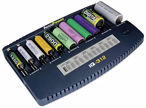 AccuPower IQ312 - 12-Kanal-Ladegerät - Universal Ladegerät für Li-Ion, Ni-Cd und Ni-MH Akkus, ideal für gleichzeitiges Laden mehrerer Akkus.