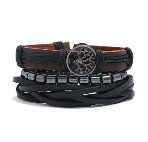 BUNGSA Armband Lederarmband breit braun/schwarz Unisex - Lebensbaum (1 Armband, 1-tlg), Bracelet Armschmuck
