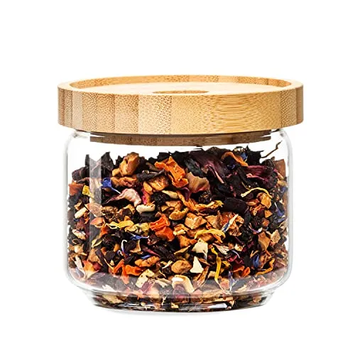 bambuswald© Einzelnes stapelbares Vorratsglas mit 300ml | Aufbewahrungsglas mit luftdichten Deckel aus 100% ökologischen Bambus - Glasbehälter ideal für Tee Kräuter Kaffee Vorräte Müsli Pasta