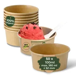 BIOZOYG 50 Stück Eisbecher Pappe 100 ml braun - umweltfreundlich, recycelbar, plastikfrei - Joghurtbecher, Papierbecher