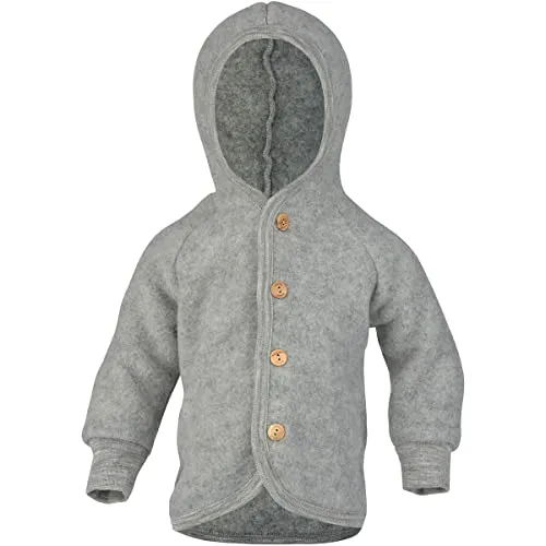 Engel Baby Jacke mit Kapuze Wollfleece, Hellgrau Melange, 50/56 - Jacken & Mäntel für Baby-Jungen, aus 100% Merinowolle, GOTS zertifiziert und besonders sanft zur Babyhaut mit weicher Kapuze.