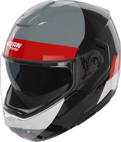 Nolan N90-3 N-Com Blocco Motorradhelm Schwarz-Rot-Grau-Weiß M (57) - Moderner Klapphelm für Onroad-Aktivitäten mit optimaler Belüftung und kratzfestem Visier. Ideal für komfortable Fahrten, ausgestattet mit integriertem Sonnenvisier und Mikrometrischem Verschluss.