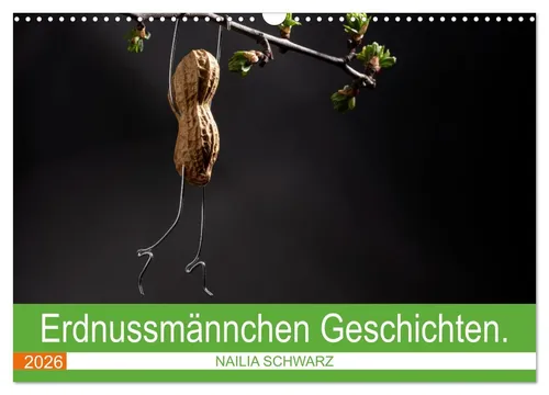Nailia Schwarz | Erdnussmännchen Geschichten - Wandkalender 2026 - Humorvoller Wandkalender mit 14 Seiten, der Redewendungen kreativ visualisiert. Ideal für Kunstliebhaber und zur Auflockerung Ihrer Wände!