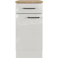 Flex Well Unterschrank Lund 40 cm lichtgrau glänzend - Küchenunterschrank mit Schublade und Drehtür, flexibel montierbarer Anschlag für individuelle Raumgestaltungen, ideal für Küche oder Hauswirtschaftsraum.