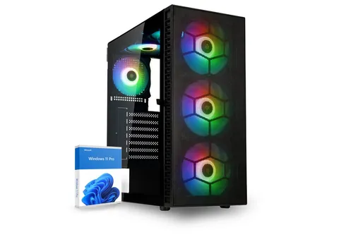 dcl24.de Observatory Black Gaming-PC - Gaming-PC mit AMD Ryzen 5 5600G, 16 GB RAM und 1 TB SSD, sofort startklar mit Windows 11 Pro und anpassbarer RGB-Beleuchtung für ein einzigartiges Gaming-Erlebnis.
