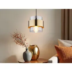LED Rauchglas Esstischlampe - Moderne Pendelleuchte mit ästhetischem Design aus rauchigem Glas und schwarzem Metall, ideal für Küche oder Esszimmer. Inkl. dimmbaren LED-Leuchtmittel für stimmungsvolle Beleuchtung.