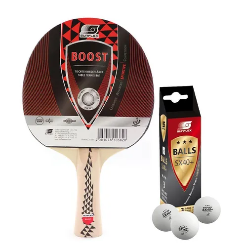 Sunflex 1x Tischtennisschläger Boost + 3x SX+ Tischtennisbälle | TT Set