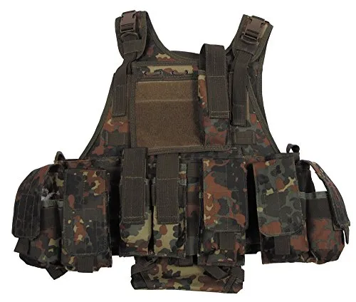 MFH Tactical Weste MOLLE Ranger Flecktarn - Sportausrüstung & -bekleidung, wasserdicht und voll einstellbar mit viel Platz für Munition und Ausrüstung, inklusive Trinkrucksack (2.5L)