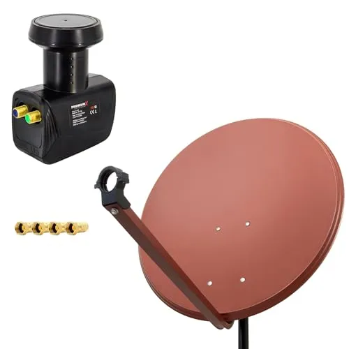 PremiumX Satelliten-Komplettanlage 100cm - SAT-Antenne für bis zu 2 Teilnehmer, hochwertige Signalqualität mit niedrigem Rauschmaß von 0,1 dB für perfekten Empfang bei jedem Wetter.