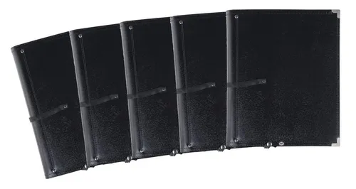 Classic Cantabile Notenmappe Deluxe Schwarz 5er Set - 5er Set stabile Chormappen aus Kunstleder mit verstellbarem Sperrband und Handschlaufe, ideal für Noten bis DIN A4, inklusive herausnehmbarem Ringelement und Metall-Schutzecken.