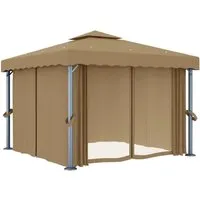 vidaXL Pavillon 3x3 m Taupe mit Vorhängen - Eleganter Pavillon für Gartenfeiern, mit UV-beständigem Dach und doppelt belüftetem Design für optimalen Luftstrom. Inklusive Vorhängen und Mückennetzen für zusätzlichen Schutz und Privatsphäre.