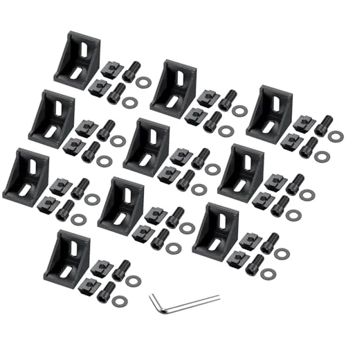 Justech Aluprofil Winkel Aluprofil 4040 10x Eckwinkel Befestigungsmaterial für Aluminium Extrusion Eckverbinder Wandhalter Montagematerial für Aluminiumrahmenstruktur Bauindustrie 39x39x35mm Schwarz