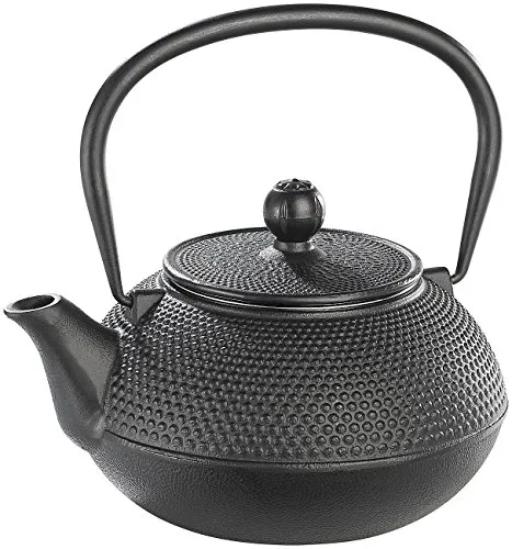 Rosenstein & Söhne Eisenguss-Teekanne: Asiatische Teekanne aus Gusseisen, 0,9 Liter, für säurearme Teesorten (Gusseisenkanne, Teekessel Gusseisen, Wasserkocher)