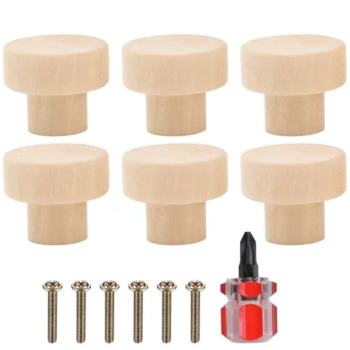 Produktbild WOLMIK 6 Stück Möbelknöpfe Holz, Schubladenknopf Möbelknöpfe, 30 x 23 mm Holzknöpfe für Schranktür, Schublade, Schrank, Schuhkarton, mit Einem Schraubendreher