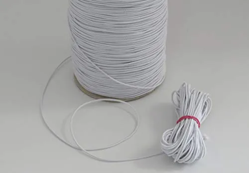 MB Gummikordel, 2 mm Bandstärke, Bandfarbe weiß, 65% Dehnung, 10 Meter am Stück