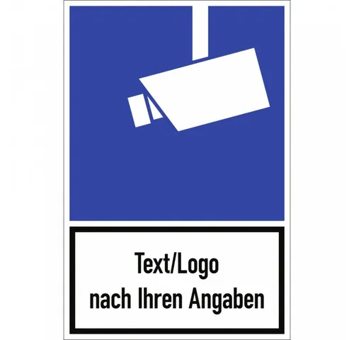 Dreifke Hinweisschild Video-Infozeichen mit Text und/oder Logo nach Ihren Angaben, Alu, 250x, Schild Alu