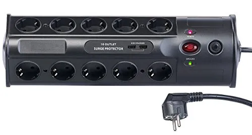 revolt Mehrfachsteckdose: 10-fach-Steckdosenleiste mit Überspannungsschutz und USB-Ladefunktion (USB Steckerleiste, Stromleiste, Verlängerungskabel)